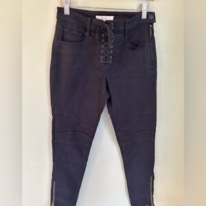 Joie Adorea Ankle Pant black size 26. Ankle zip, side zip w/snap. Lace up front